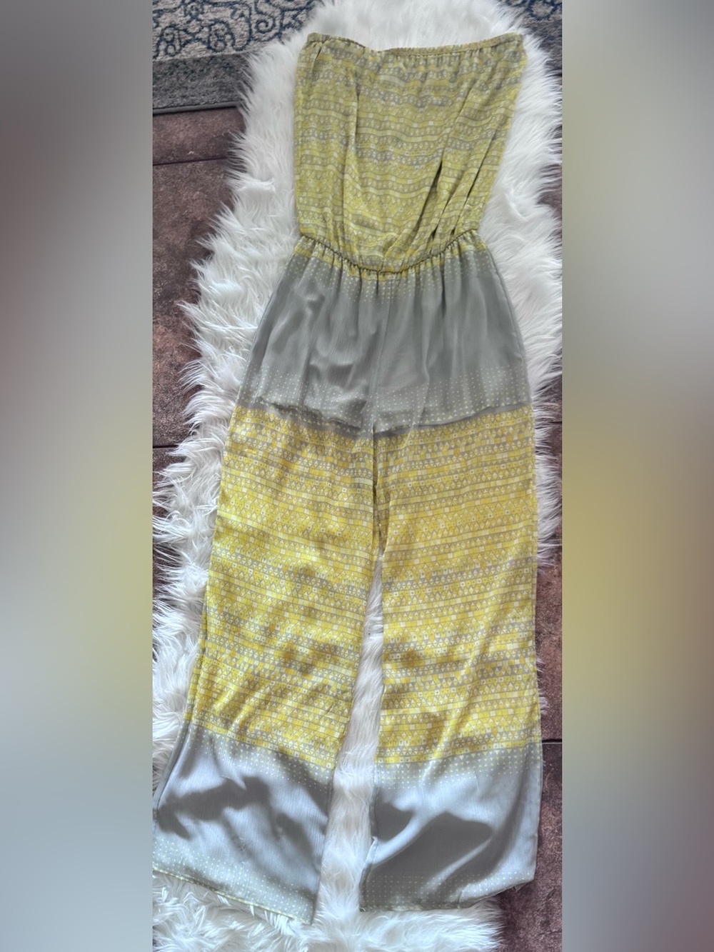 Astars Yellow and Gray Patterned Wide-Leg jumpsuit